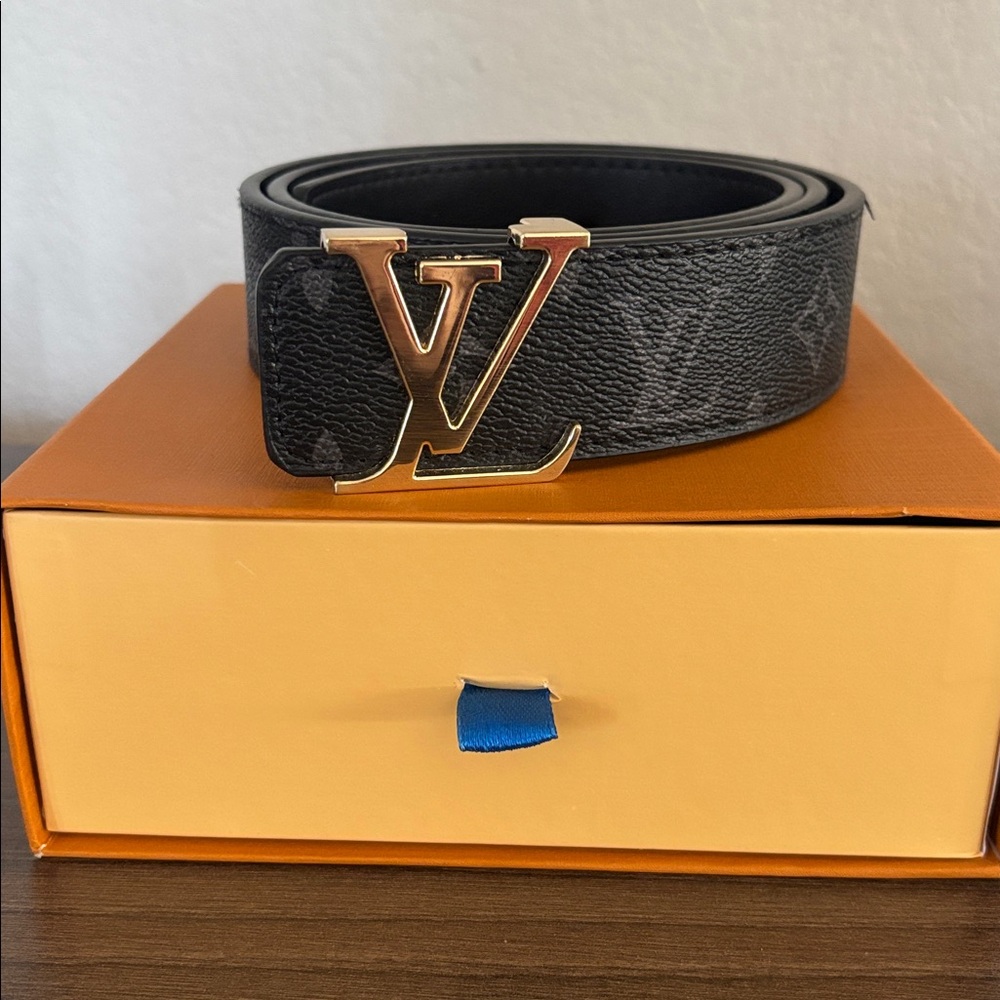 Louis Vuitton Monogram Black and Gold Belt